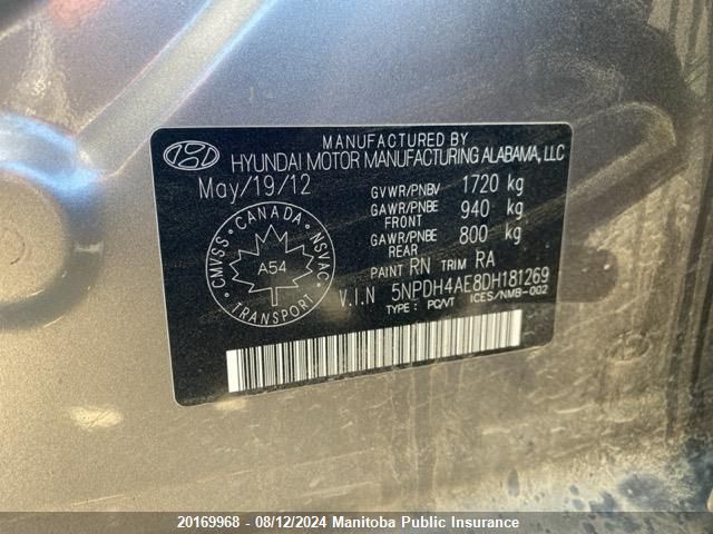 2013 Hyundai Elantra Limited VIN: 5NPDH4AE8DH181269 Lot: 20169968