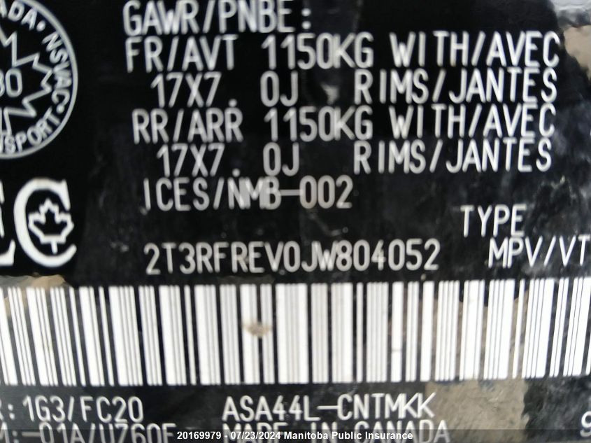 2018 Toyota Rav4 Xle VIN: 2T3RFREV0JW804052 Lot: 20169979