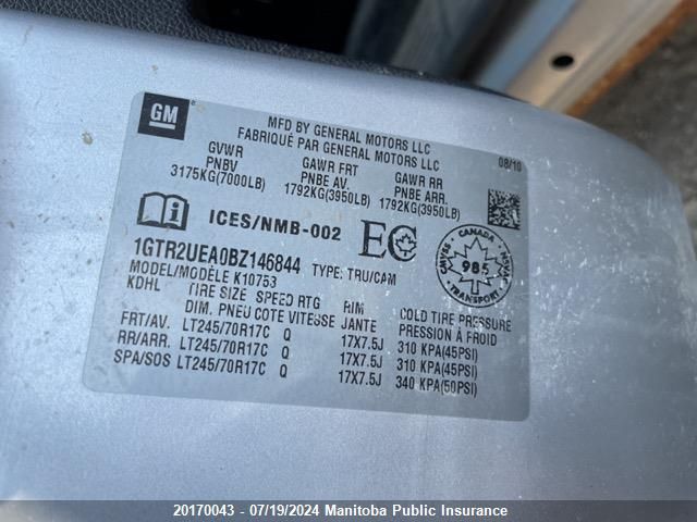 2011 GMC Sierra 1500 Nevada Edition VIN: 1GTR2UEA0BZ146844 Lot: 20170043