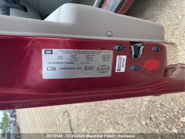 2007 Chevrolet Cobalt Lt VIN: 1G1AL55F477346262 Lot: 20170124