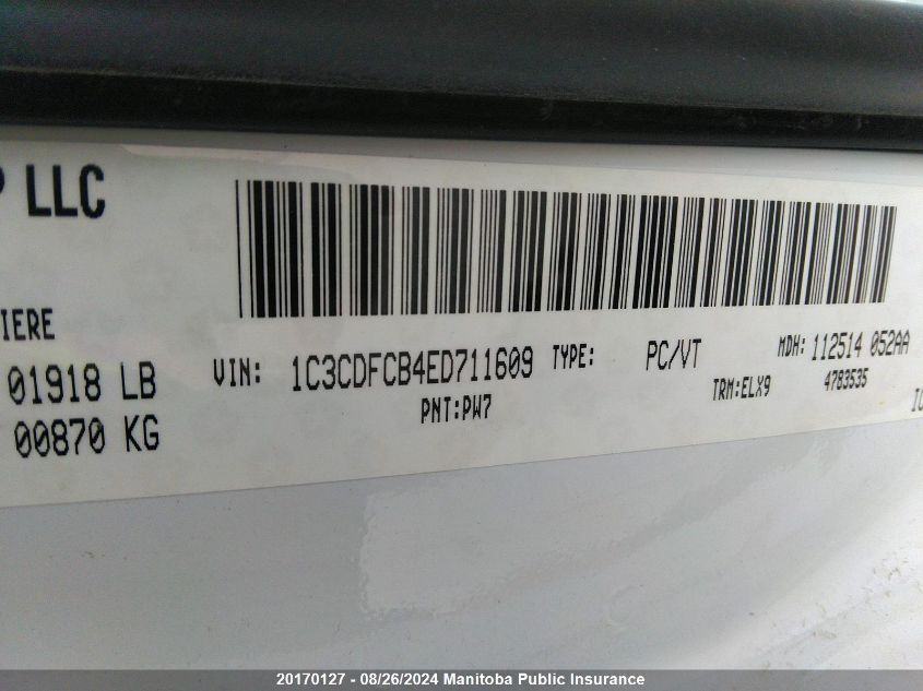 2014 Dodge Dart Limited VIN: 1C3CDFCB4ED711609 Lot: 20170127