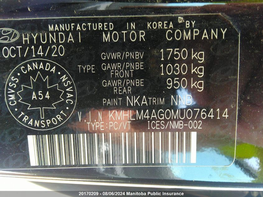 2021 Hyundai Elantra Preferred VIN: KMHLM4AG0MU076414 Lot: 20170209