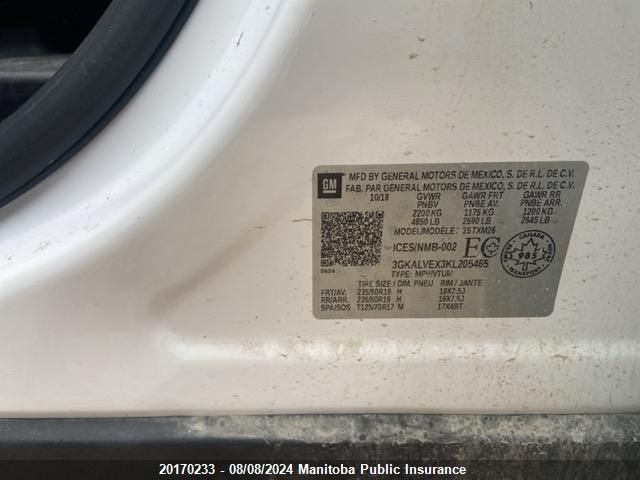 2019 GMC Terrain Sle 2.0T VIN: 3GKALVEX3KL205465 Lot: 20170233