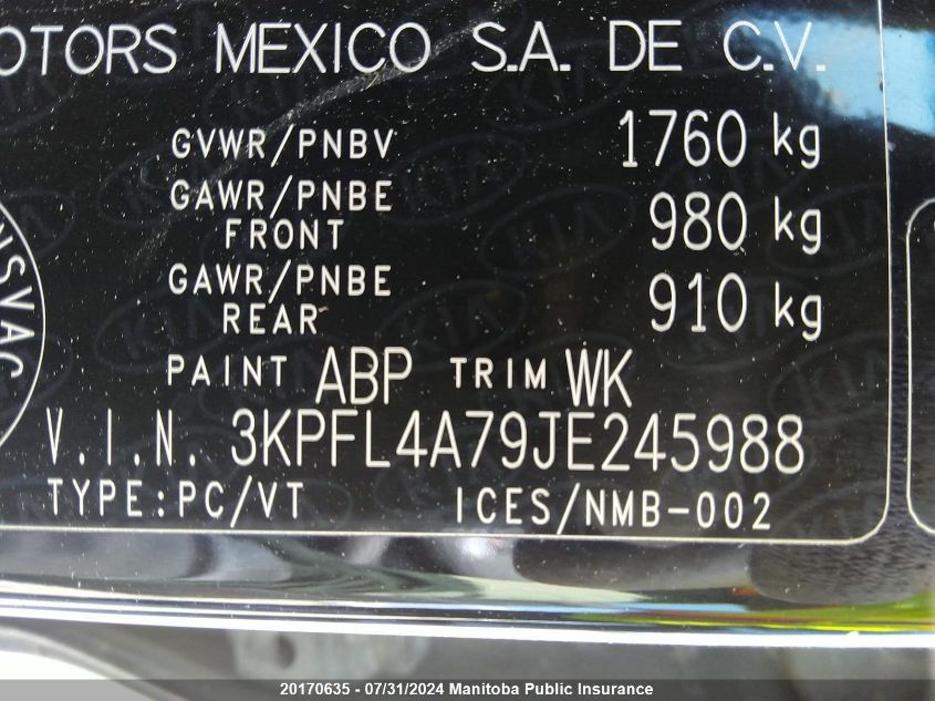 2018 Kia Forte Lx VIN: 3KPFL4A79JE245988 Lot: 20170635