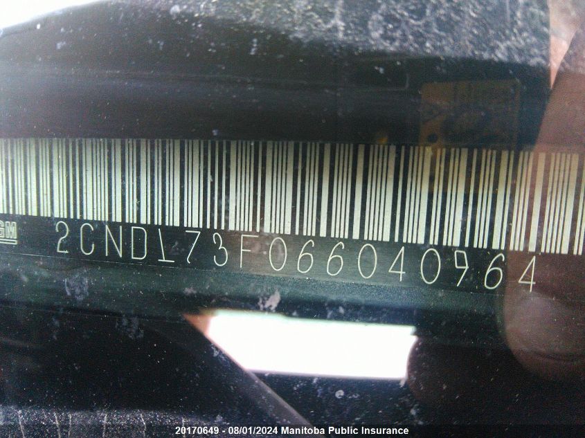 2006 Chevrolet Equinox Lt V6 VIN: 2CNDL73F066040964 Lot: 20170649