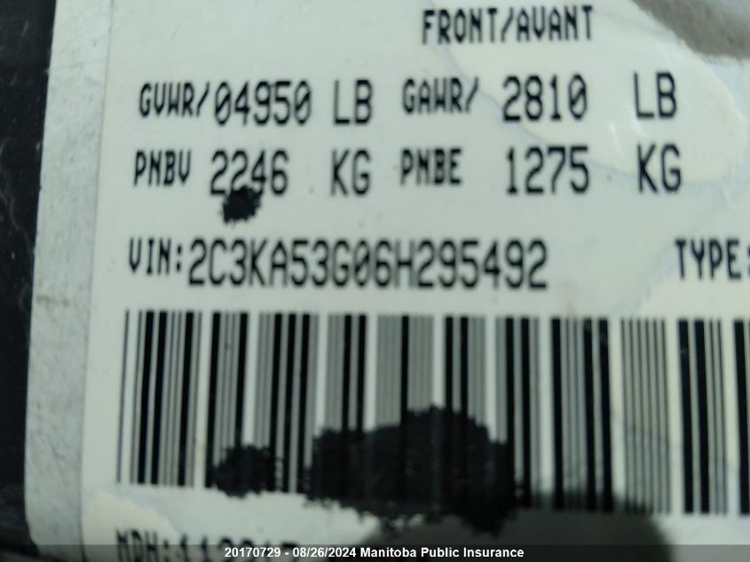 2006 Chrysler 300 VIN: 2C3KA53G06H295492 Lot: 20170729