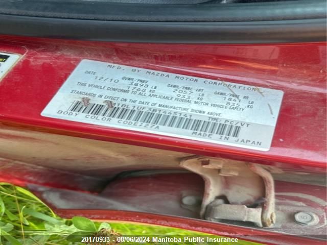 2011 Mazda 3 Mazda Gx VIN: JM1BL1UF3B1445141 Lot: 20170933