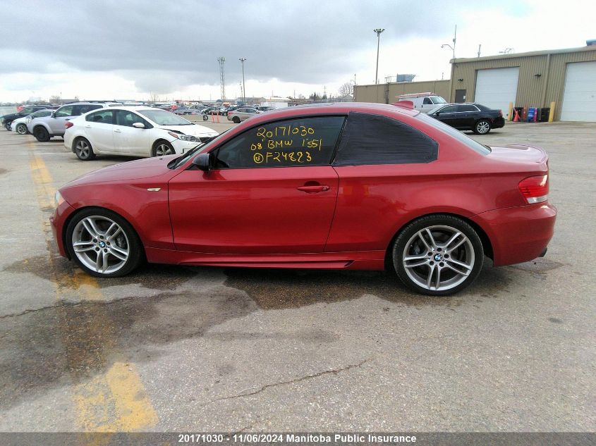 2008 BMW 135I VIN: WBAUC73578VF24883 Lot: 20171030