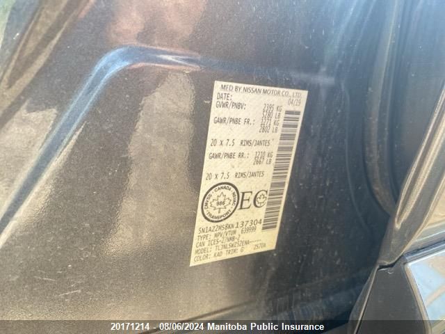 2019 Nissan Murano Platinum VIN: 5N1AZ2MS8KN137304 Lot: 20171214