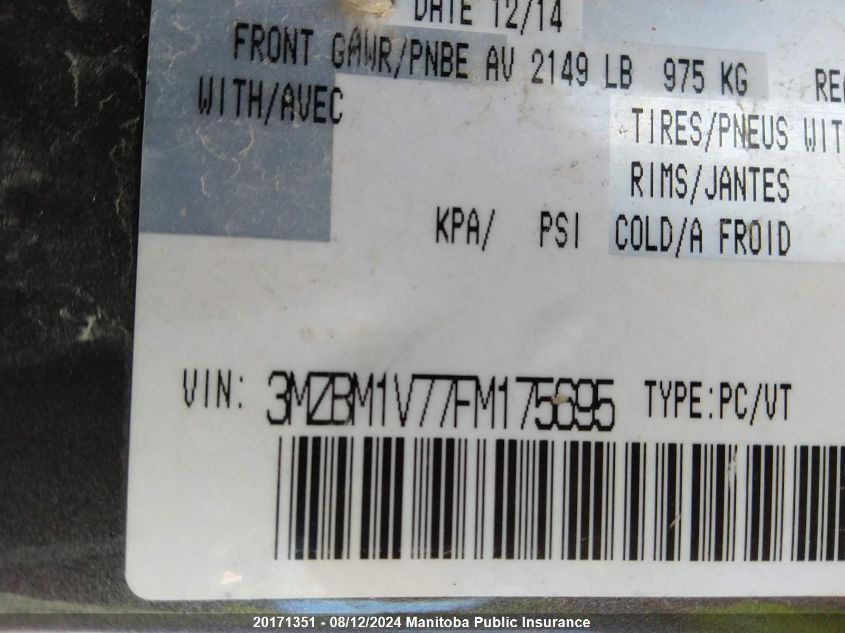 2015 Mazda Mazda3 Gs Sky VIN: 3MZBM1V77FM175695 Lot: 20171351