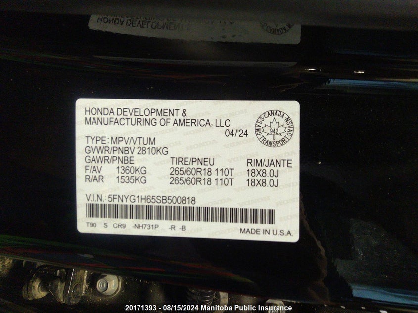 2025 Honda Pilot Trailsport VIN: 5FNYG1H65SB500818 Lot: 20171393
