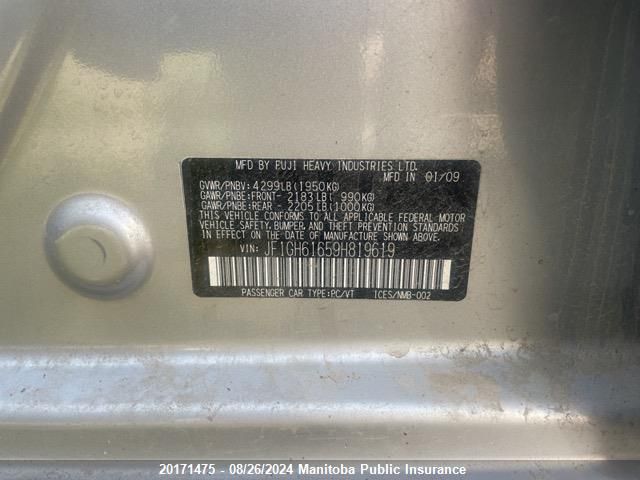 2009 Subaru Impreza 2.5I VIN: JF1GH61659H819619 Lot: 20171475