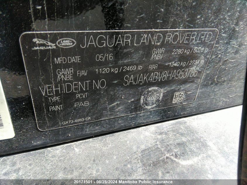 2017 Jaguar Xe 35T VIN: SAJAK4BV8HA953786 Lot: 20171501