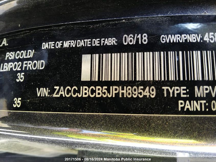 2018 Jeep Renegade Trailhawk VIN: ZACCJBCB5JPH89549 Lot: 20171506