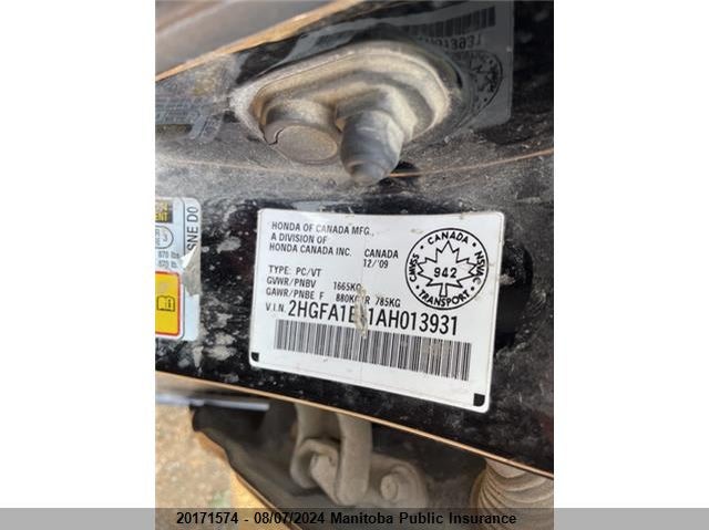 2010 Honda Civic Dx VIN: 2HGFA1E41AH013931 Lot: 20171574
