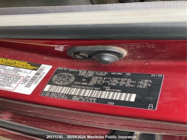 2005 Toyota Sienna Le V6 VIN: 5TDZA23C25S321807 Lot: 20171745