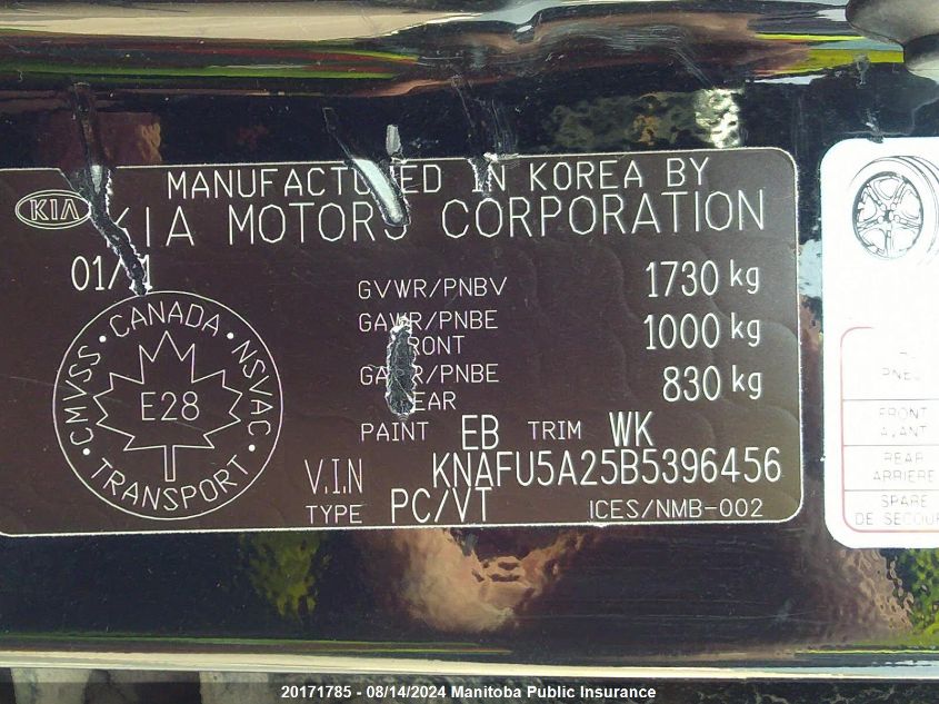 2011 Kia Forte Lx VIN: KNAFU5A25B5396456 Lot: 20171785