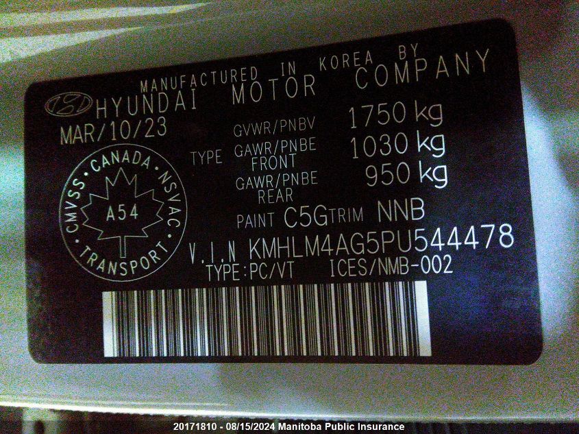 2023 Hyundai Elantra Preferred VIN: KMHLM4AG5PU544478 Lot: 20171810
