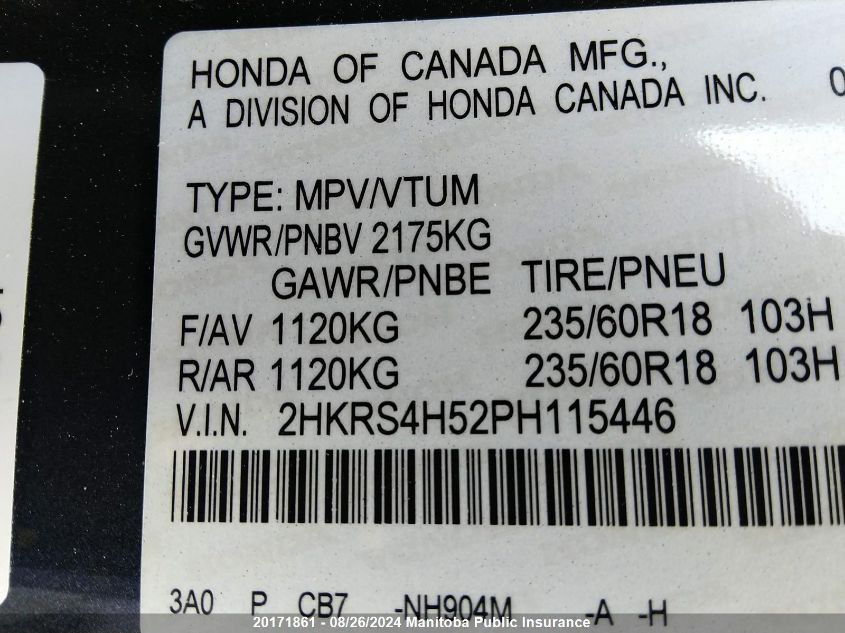 2023 Honda Cr-V Sport VIN: 2HKRS4H52PH115446 Lot: 20171861