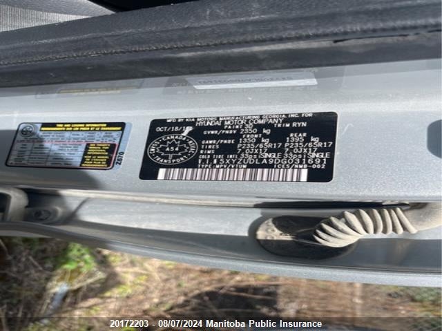 2013 Hyundai Santa Fe 2.0T VIN: 5XYZUDLA9DG031691 Lot: 20172203