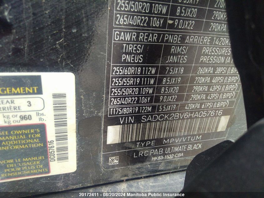 2017 Jaguar F-Pace 35T VIN: SADCK2BV6HA057616 Lot: 20172411