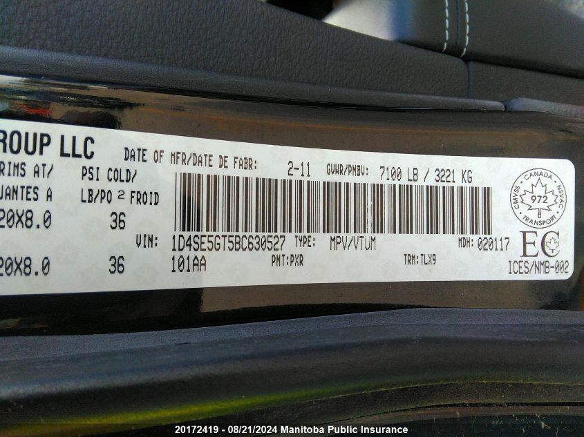 2011 Dodge Durango Citadel VIN: 1D4SE5GT5BC630527 Lot: 20172419