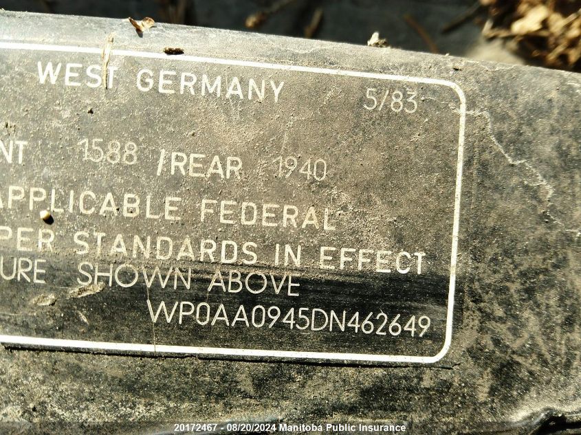 1983 Porsche 944 VIN: WP0AA0945DN462649 Lot: 20172467