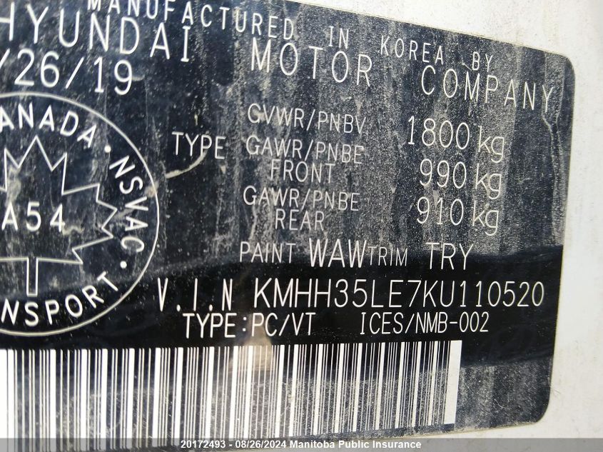 2019 Hyundai Elantra Gt Preferred VIN: KMHH35LE7KU110520 Lot: 20172493
