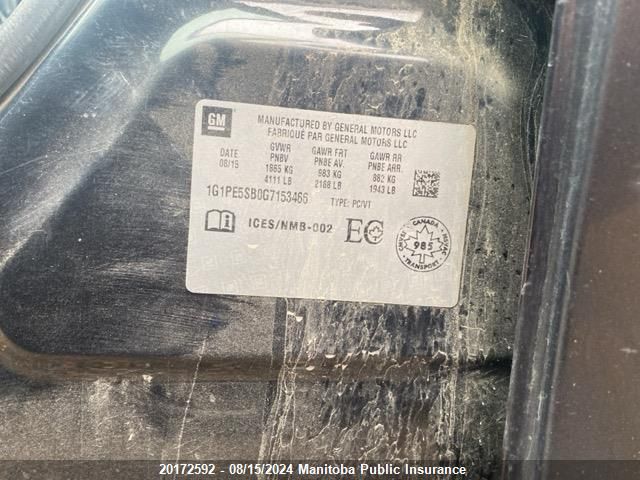 2016 Chevrolet Cruze Lt Turbo VIN: 1G1PE5SB0G7153466 Lot: 20172592