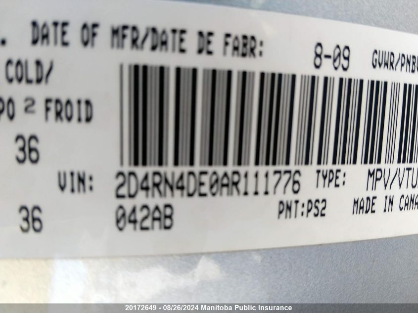 2010 Dodge Grand Caravan Se VIN: 2D4RN4DE0AR111776 Lot: 20172649
