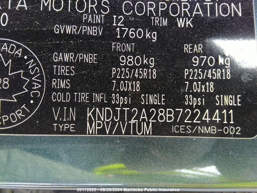 2011 Kia Soul 4U Retro VIN: KNDJT2A28B7224411 Lot: 20172820