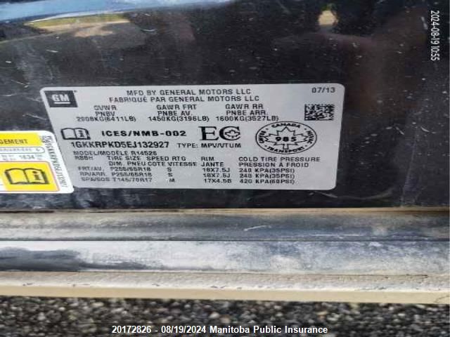 2014 GMC Acadia Sle VIN: 1GKKRPKD5EJ132927 Lot: 20172826