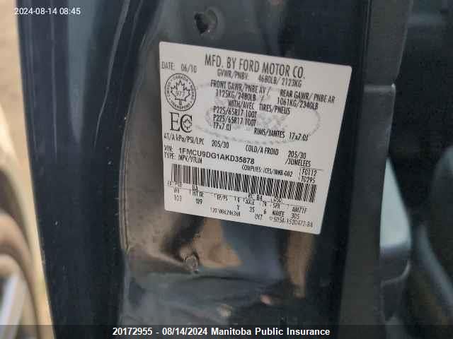 2010 Ford Escape Xlt V6 VIN: 1FMCU9DG1AKD35878 Lot: 20172955