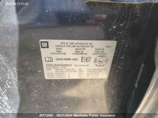 2010 Chevrolet Equinox Ls VIN: 2CNFLCEW6A6225818 Lot: 20172960