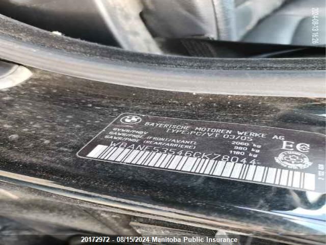 2006 BMW 525I VIN: WBANE53546CK78044 Lot: 20172972