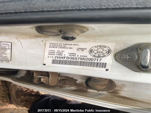 2009 Acura Csx VIN: 2HHFD56579H200717 Lot: 20173013