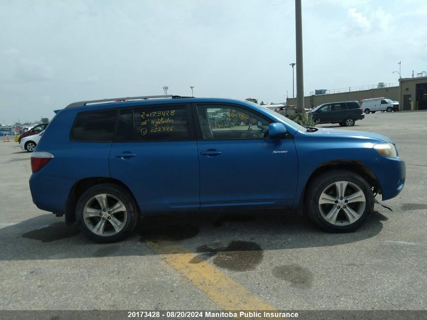 2008 Toyota Highlander Sport V6 VIN: JTEES43A782022326 Lot: 20173428