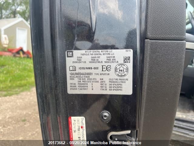 2010 GMC Acadia Sle VIN: 1GKLRKED4AJ249931 Lot: 20173662