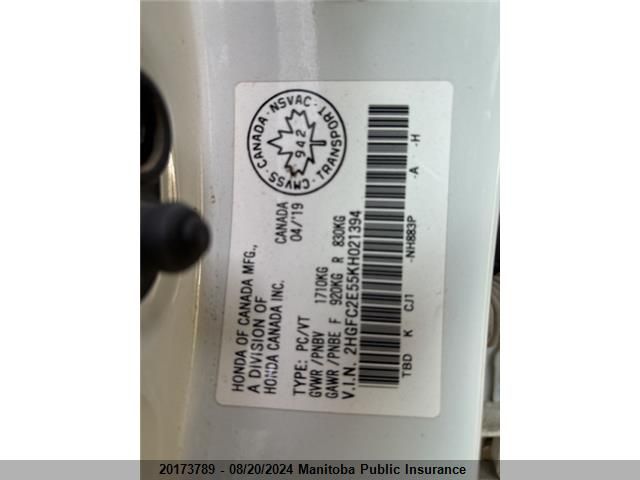 2019 Honda Civic Sedan VIN: 2HGFC2E55KH021394 Lot: 20173789