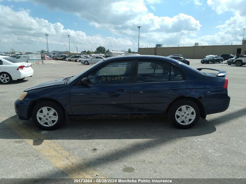 2003 Honda Civic Dx VIN: 2HGES16453H910857 Lot: 20173864