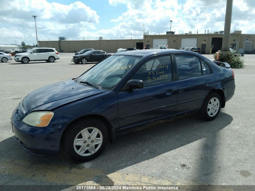 2003 Honda Civic Dx VIN: 2HGES16453H910857 Lot: 20173864