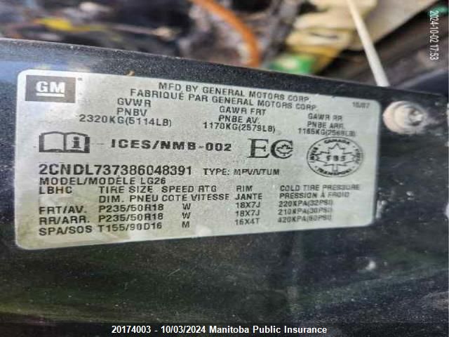 2CNDL737386048391 2008 Chevrolet Equinox Sport V6