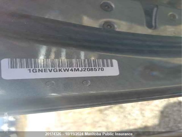 2021 Chevrolet Traverse Lt VIN: 1GNEVGKW4MJ208570 Lot: 20174326