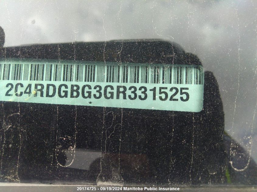 2016 Dodge Grand Caravan Sxt VIN: 2C4RDGBG3GR331525 Lot: 20174725