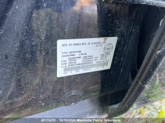 5FNYF4H65DB504925 2013 Honda Pilot Ex-L