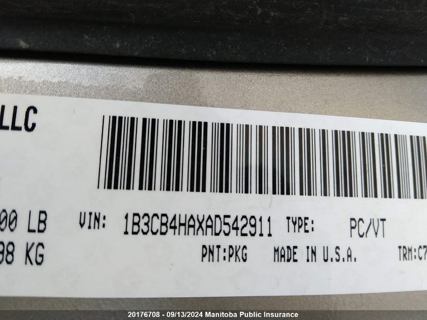 2010 Dodge Caliber Sxt VIN: 1B3CB4HAXAD542911 Lot: 20176708