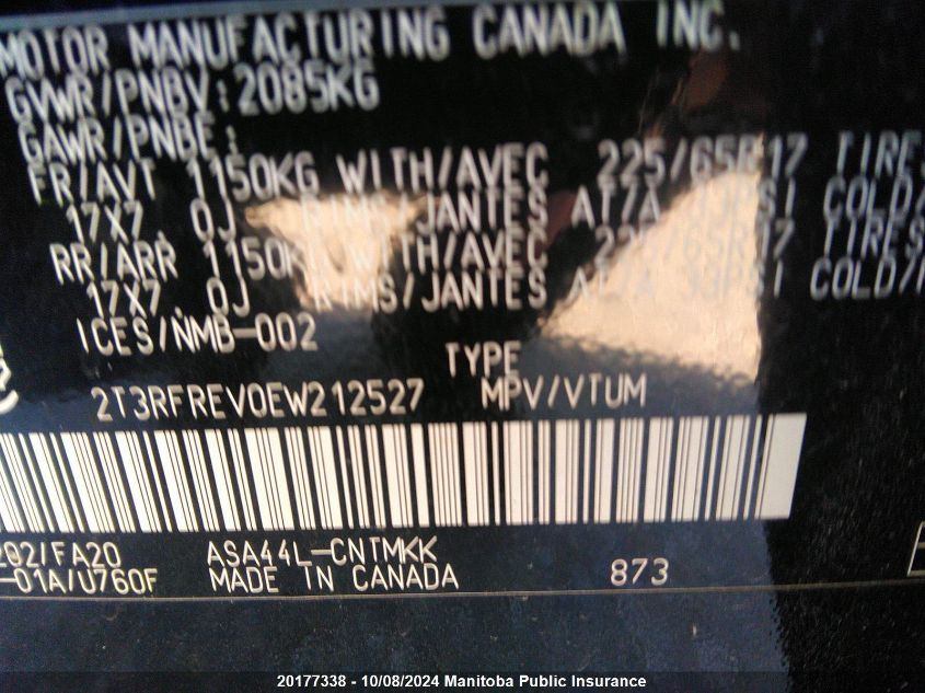 2T3RFREV0EW212527 2014 Toyota Rav4 Xle