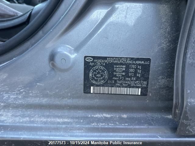 2014 Hyundai Elantra Gl VIN: 5NPDH4AE6EH527286 Lot: 20177573