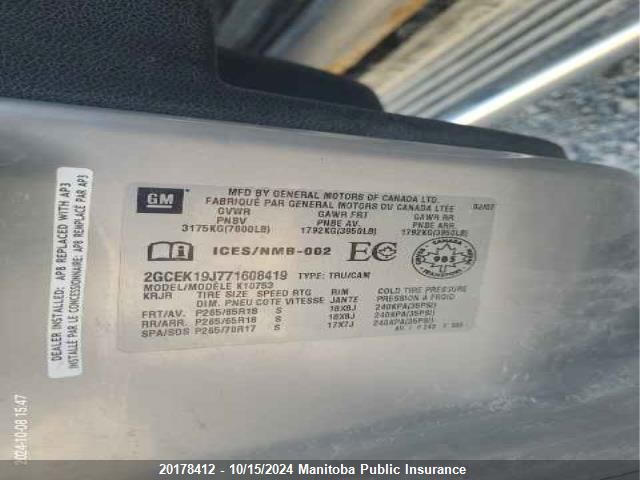 2007 Chevrolet Silverado K1500 VIN: 2GCEK19J771608419 Lot: 20178412