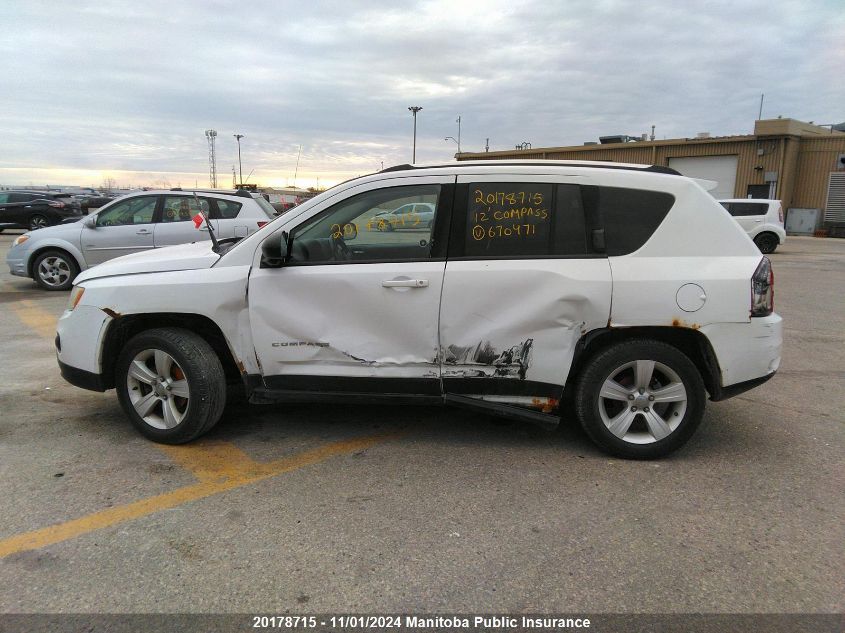 2012 Jeep Compass Sport VIN: 1C4NJDAB1CD670471 Lot: 20178715